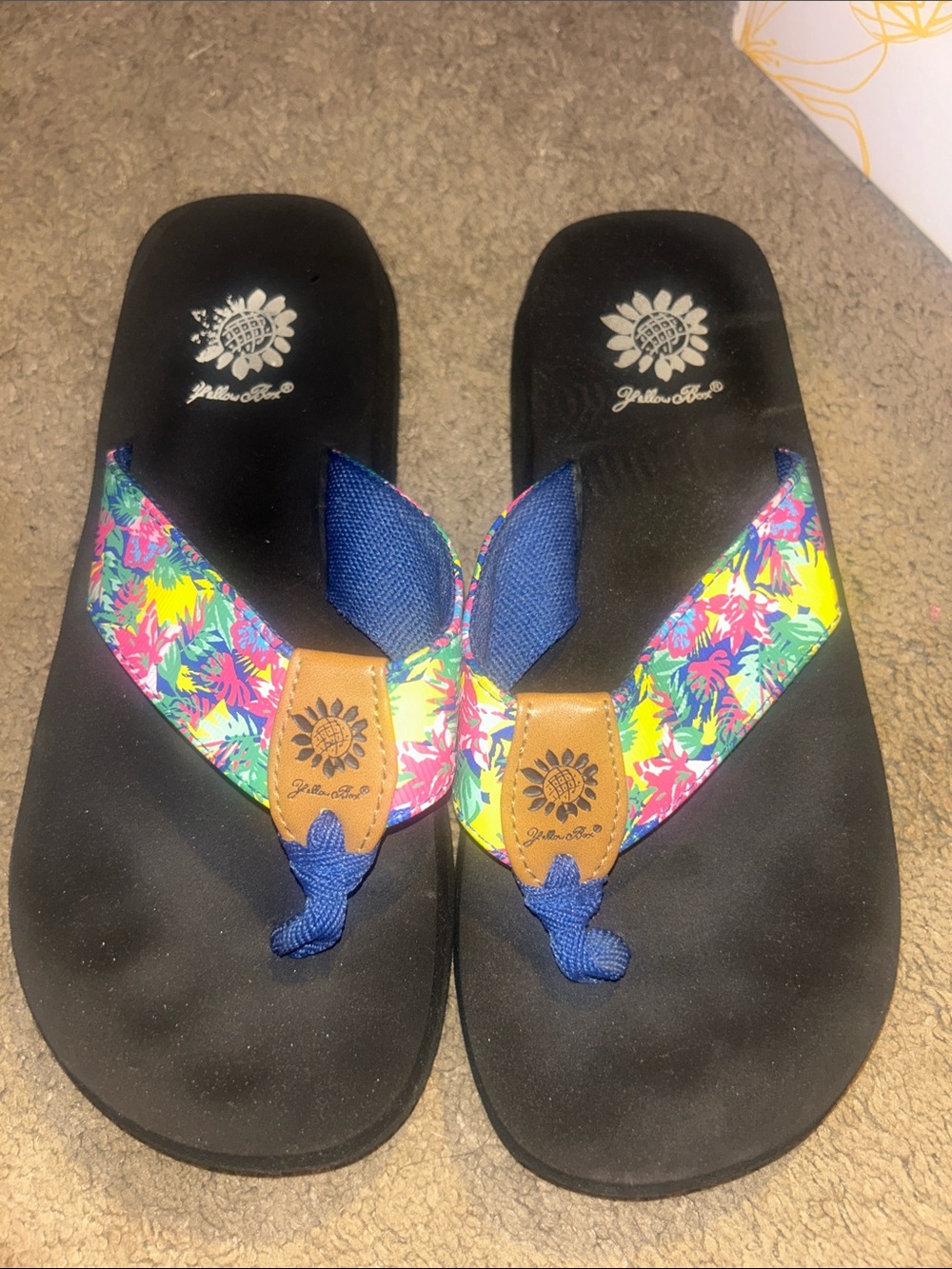 Yellow Box Multicolor Floral Strap Flip Flops with Blue Accents